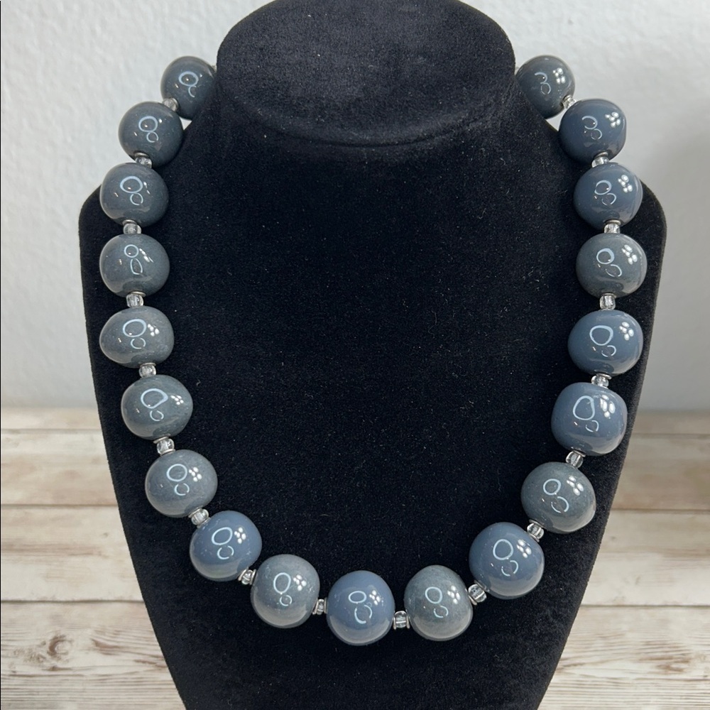 Gorgeous Chunky Gray Glazed Ceramic Beaded Necklace